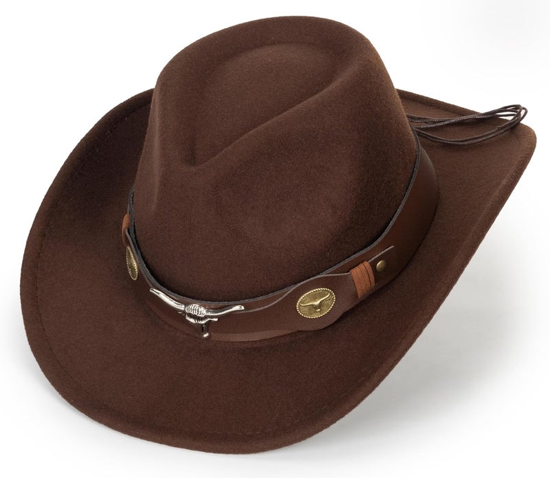 Eohak Womens Western Cowboy Hats Studded Pinched Western Cowgirl Hats Wide Brim Fedoras Hat with Belt Buckle (Size:Medium) - Image 5